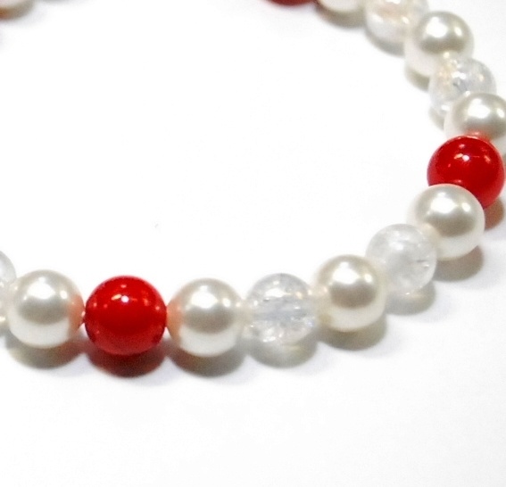 天然石 パワーストーン ブレスレット◆Pixie 赤サンゴ&パール◆lalalady-74