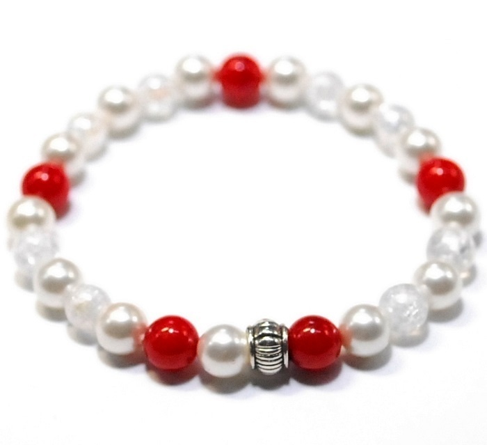 天然石 パワーストーン ブレスレット◆Pixie 赤サンゴ&パール◆lalalady-74