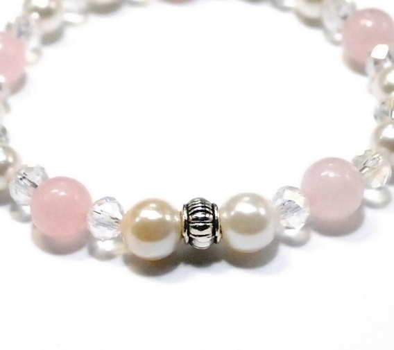 天然石 パワーストーン ブレスレット◆Pixie パール&ローズクォーツ◆lalalady-71