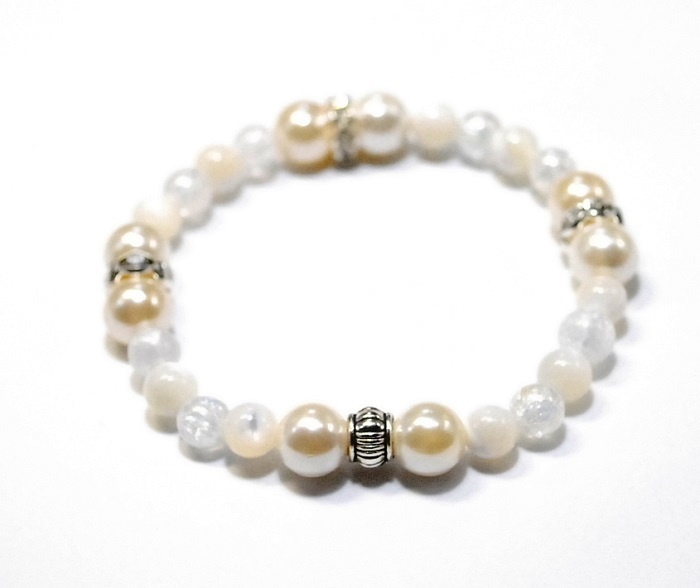 天然石 パワーストーン ブレスレット◆Pixie ホワイトマザー&パール◆lalalady-70