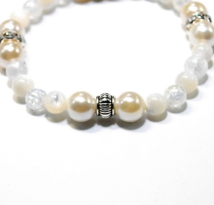 天然石 パワーストーン ブレスレット◆Pixie ホワイトマザー&パール◆lalalady-70