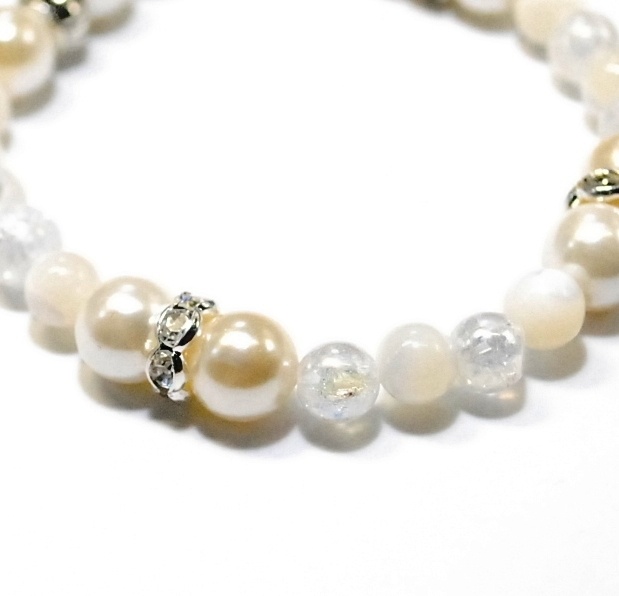 天然石 パワーストーン ブレスレット◆Pixie ホワイトマザー&パール◆lalalady-70