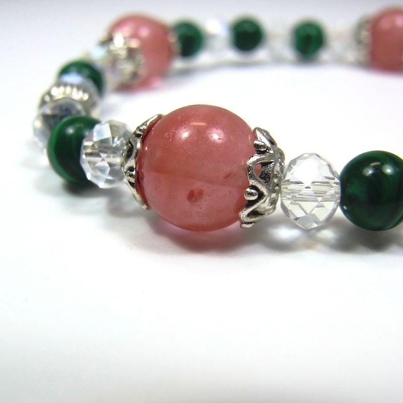 天然石 パワーストーン ブレスレット◆Ver.G チェリークォーツ・マラカイト◆lalalady-100