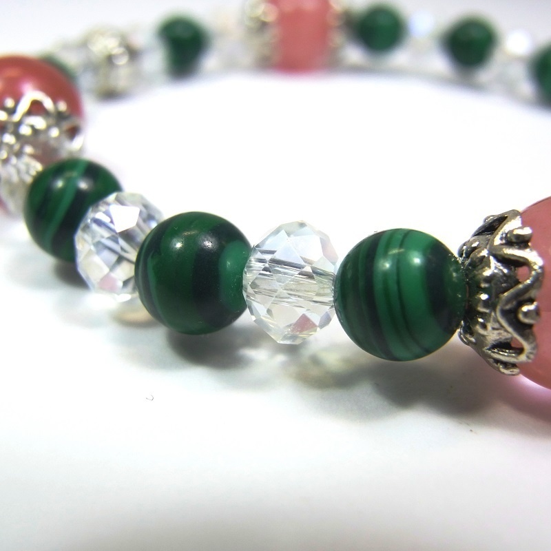 天然石 パワーストーン ブレスレット◆Ver.G チェリークォーツ・マラカイト◆lalalady-100