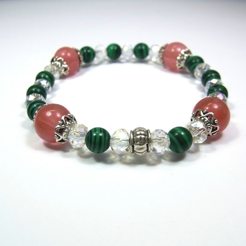 天然石 パワーストーン ブレスレット◆Ver.G チェリークォーツ・マラカイト◆lalalady-100