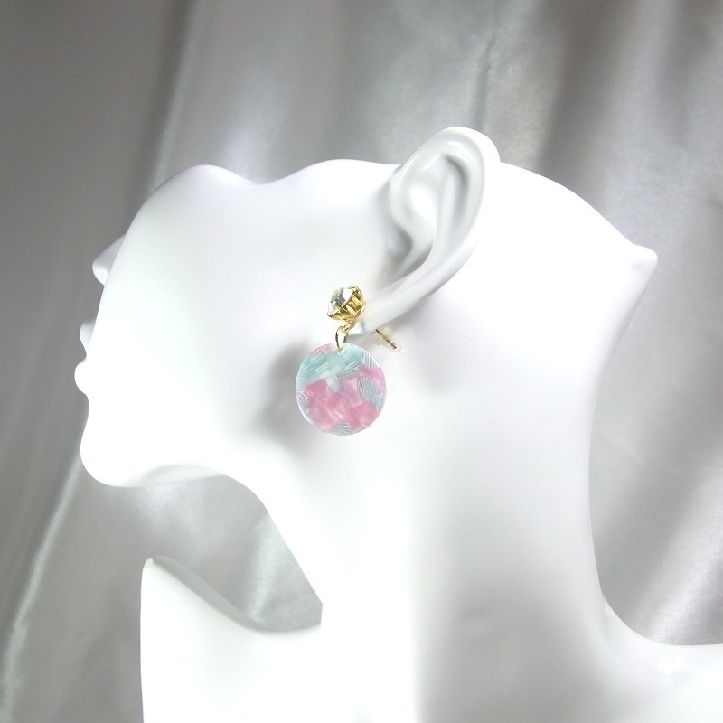 K16GP A級ガラス&夏カラーべっ甲 スタッドピアス ANGEL FACTORY lalalady-224