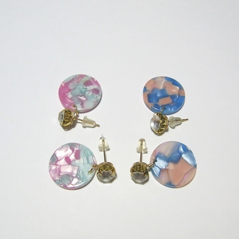 K16GP A級ガラス&夏カラーべっ甲 スタッドピアス ANGEL FACTORY lalalady-224