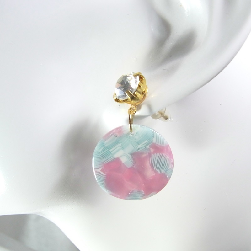 K16GP A級ガラス&夏カラーべっ甲 スタッドピアス ANGEL FACTORY lalalady-224