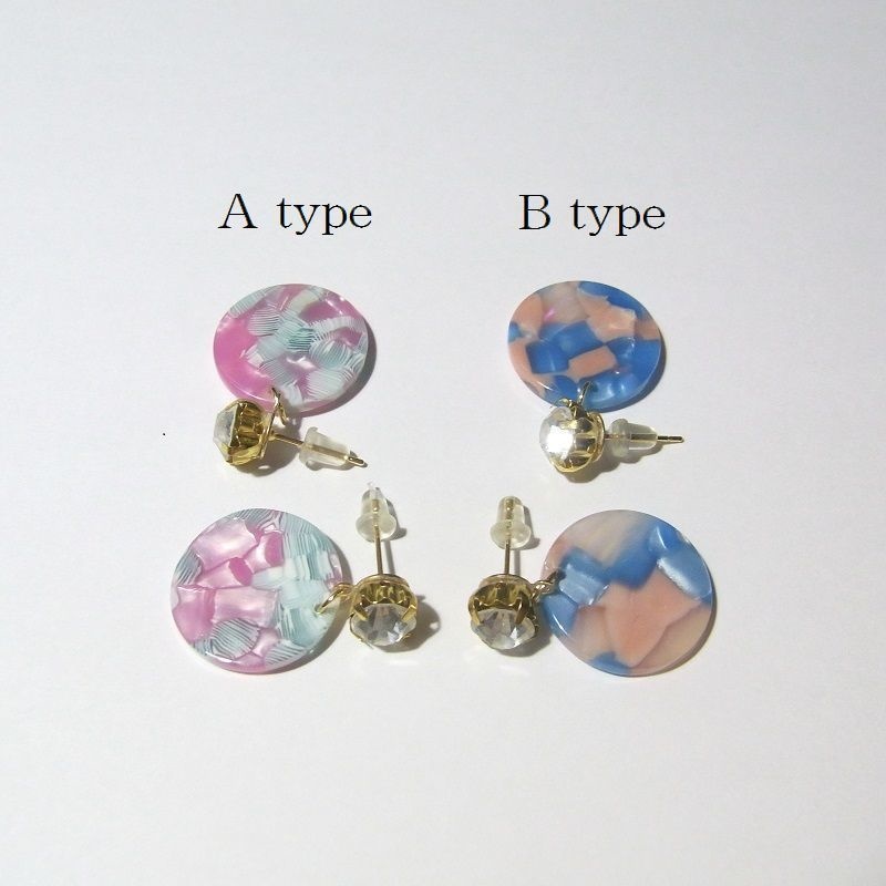 K16GP A級ガラス&夏カラーべっ甲 スタッドピアス ANGEL FACTORY lalalady-224