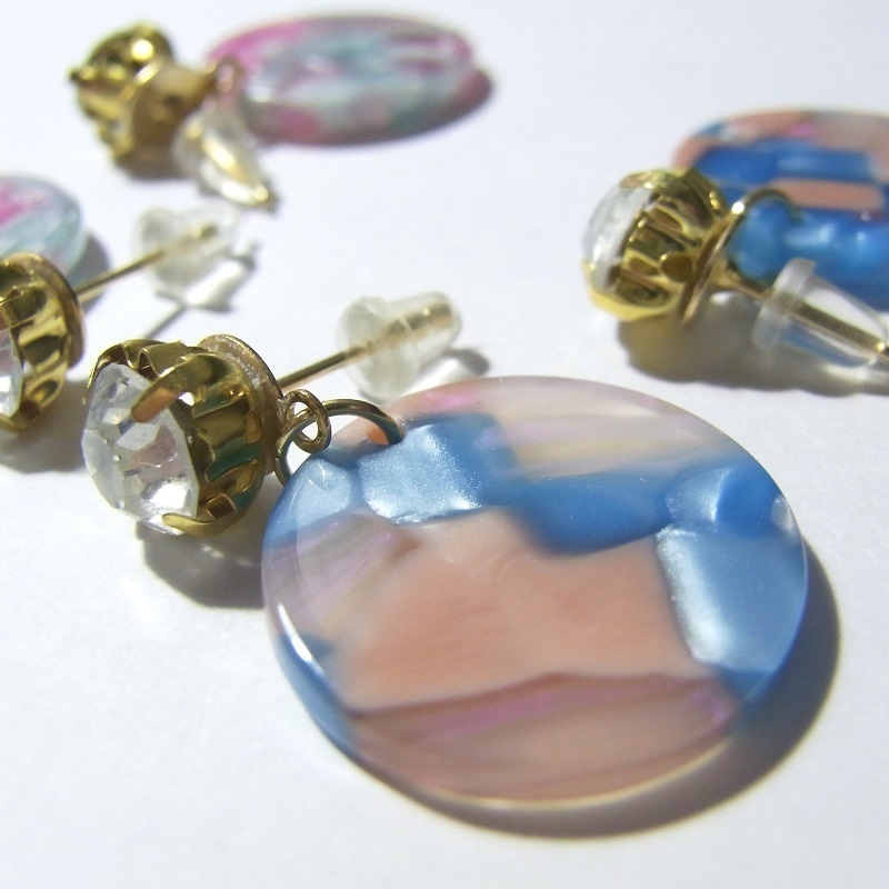 K16GP A級ガラス&夏カラーべっ甲 スタッドピアス ANGEL FACTORY lalalady-224