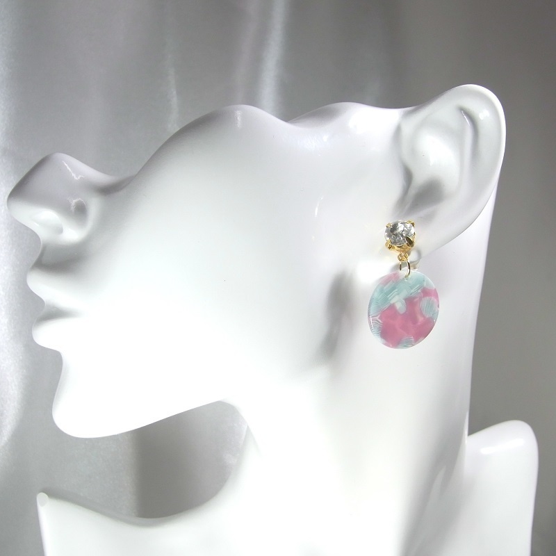 K16GP A級ガラス&夏カラーべっ甲 スタッドピアス ANGEL FACTORY lalalady-224