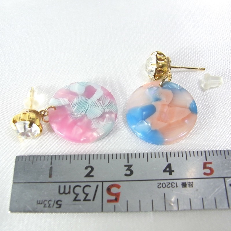 K16GP A級ガラス&夏カラーべっ甲 スタッドピアス ANGEL FACTORY lalalady-224