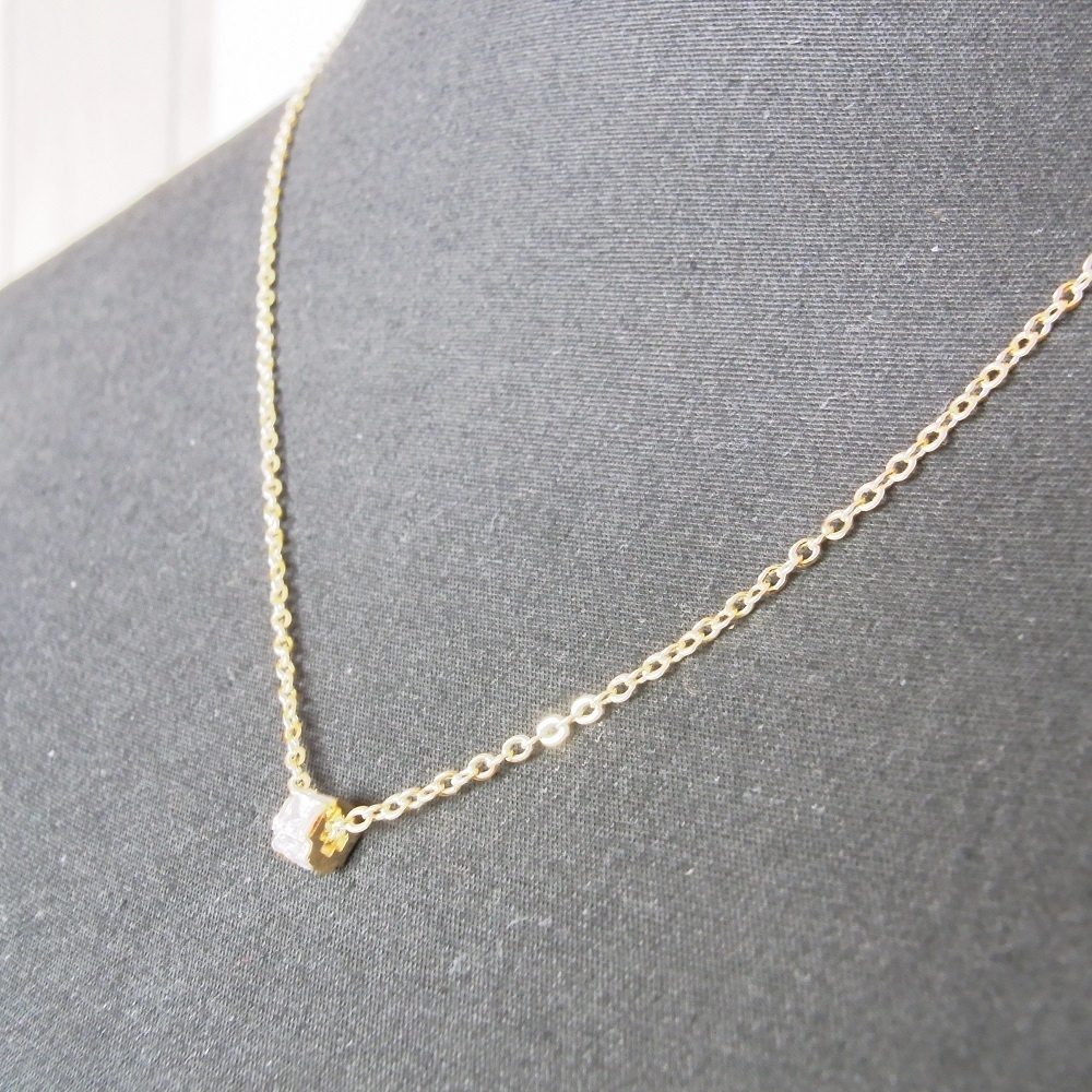 ネックレス K16GP プリティスクエア キュービックジルコニア ANGEL FACTORY lalalady-243