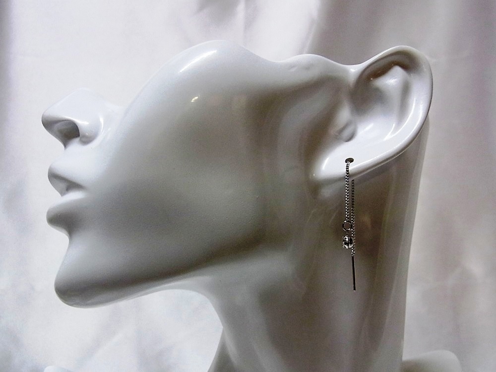 ロングピアス 本ロジューム アメリカンチェーンポスト&4mm ラインストーン ANGEL FACTORY agf-109