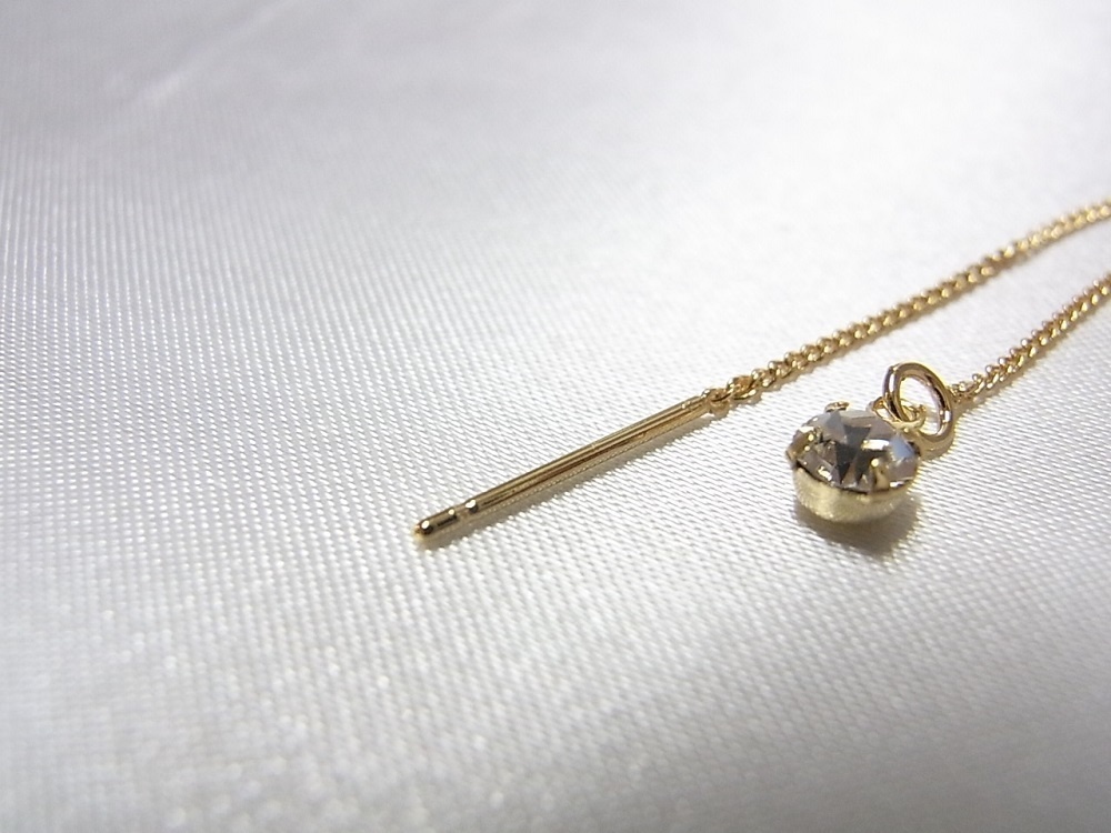 ロングピアス K16GP アメリカンチェーンポスト&4mm ラインストーン ANGEL FACTORY agf-110