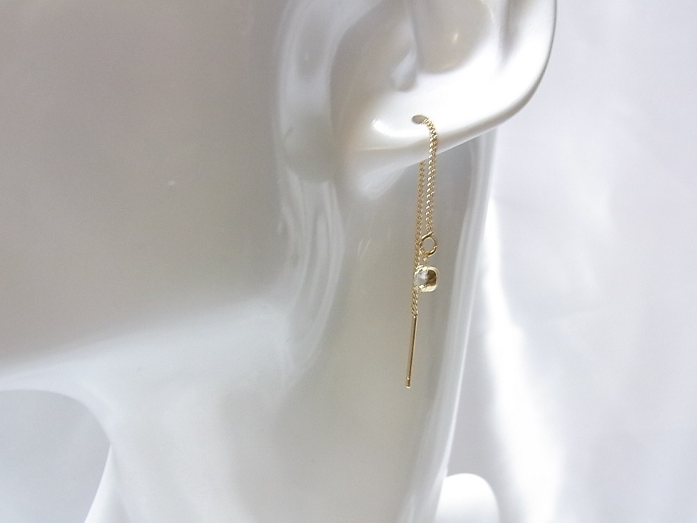 ロングピアス K16GP アメリカンチェーンポスト&4mm ラインストーン ANGEL FACTORY agf-110