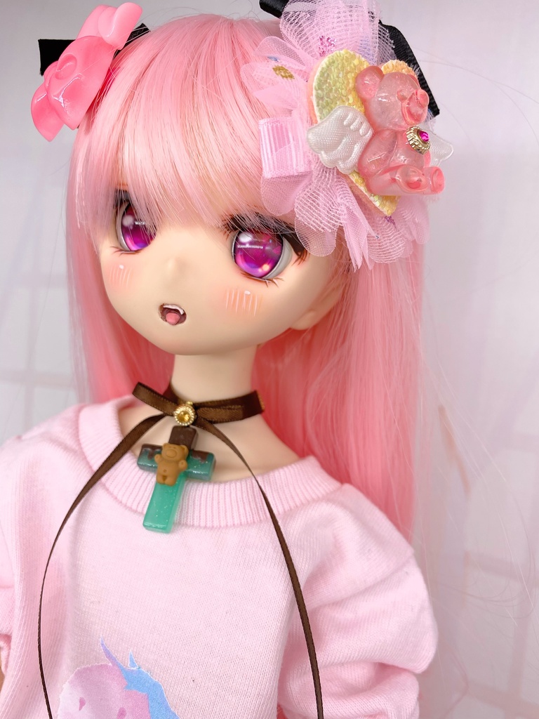 ふわふわくま天使のヘアクリップ