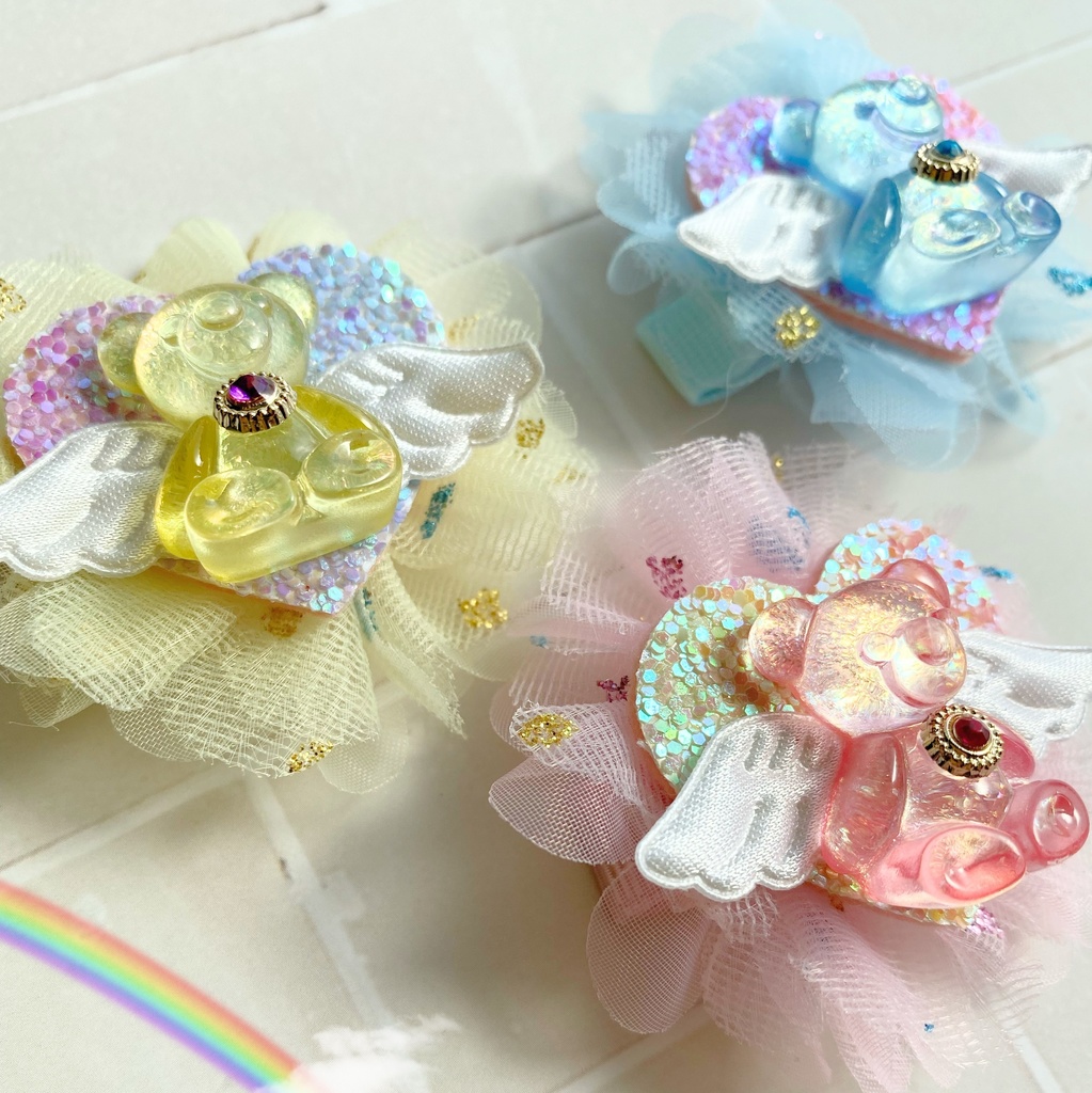 ふわふわくま天使のヘアクリップ