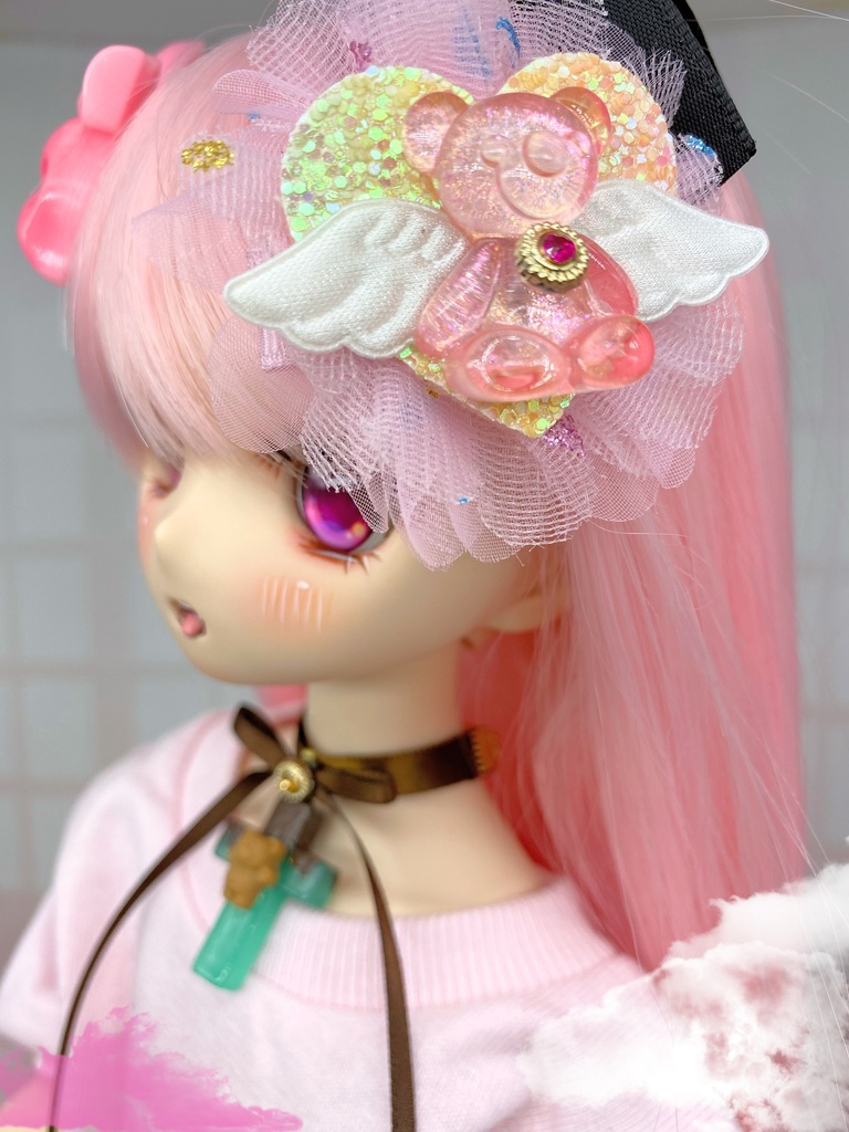 ふわふわくま天使のヘアクリップ