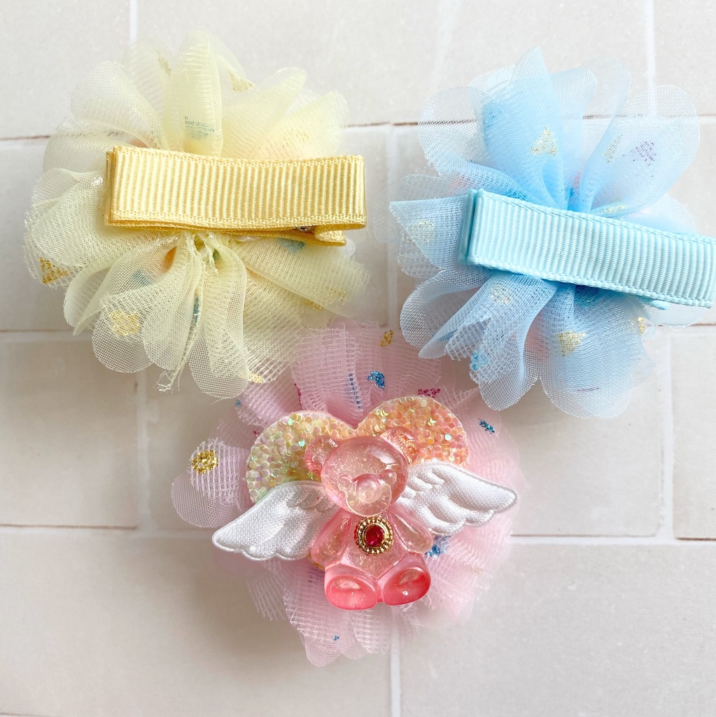 ふわふわくま天使のヘアクリップ