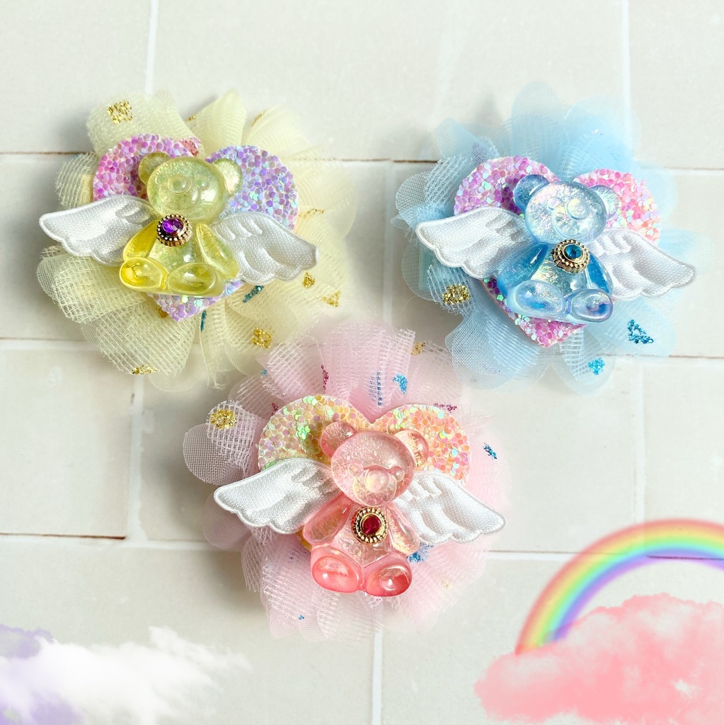 ふわふわくま天使のヘアクリップ