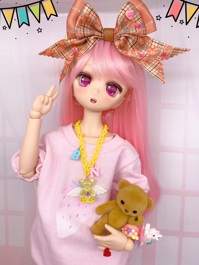 くま柄リボンのヘアクリップ