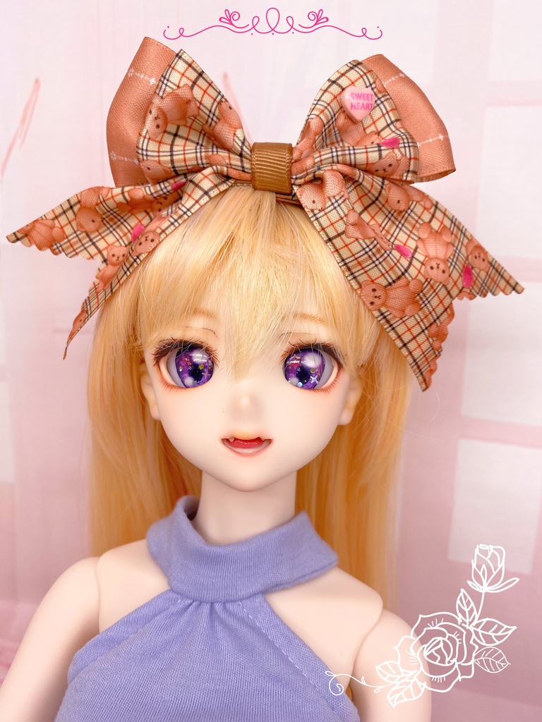 くま柄リボンのヘアクリップ