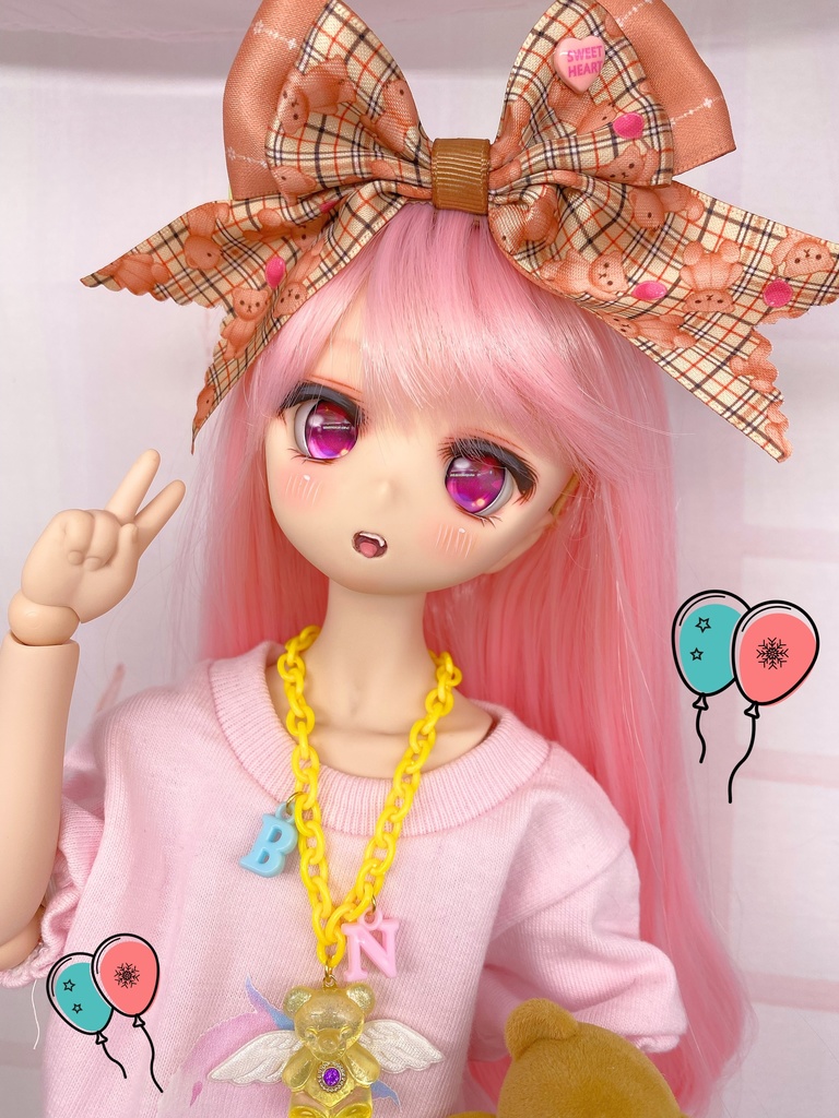 くま柄リボンのヘアクリップ