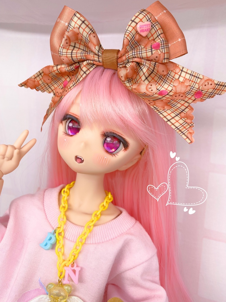 くま柄リボンのヘアクリップ