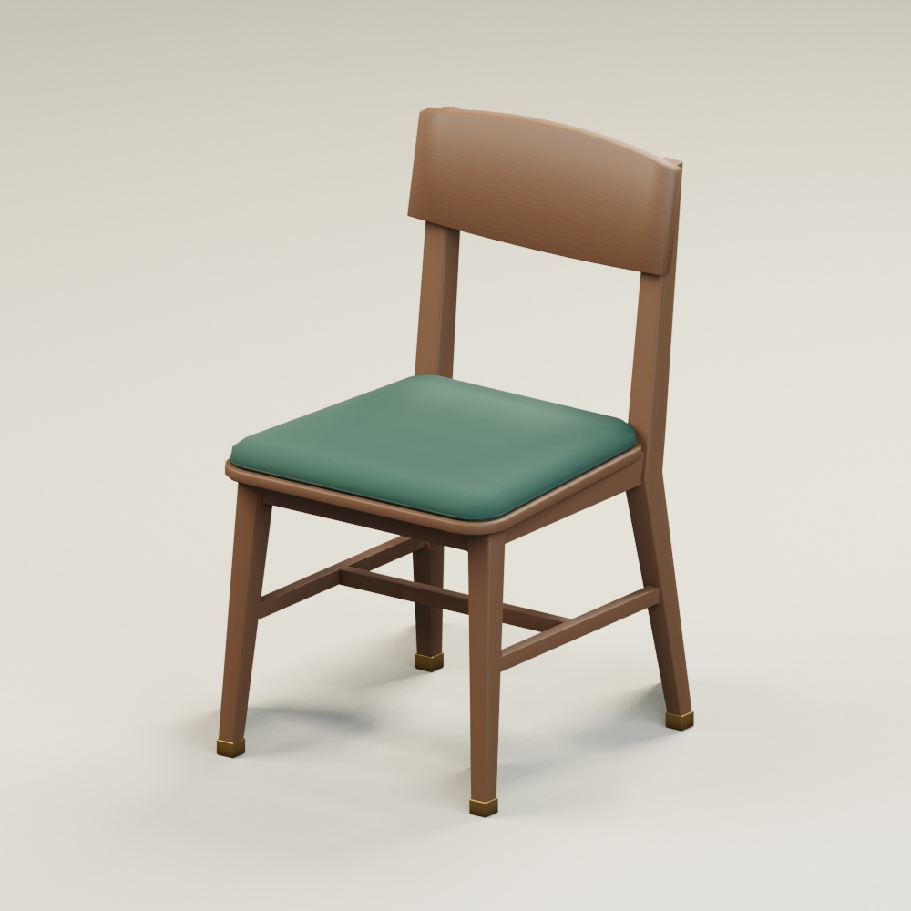 緑の座面の木の椅子【無料・3Dモデル】