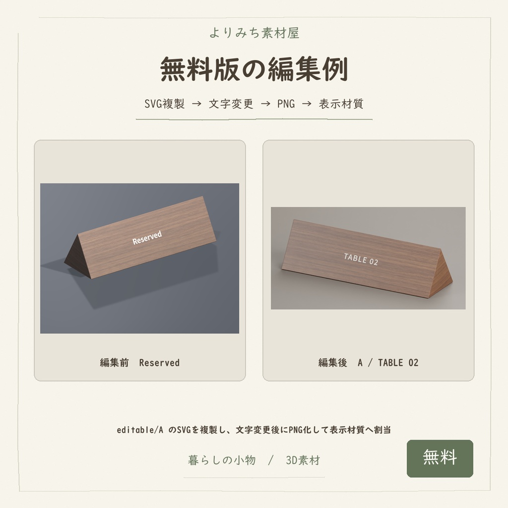 喫茶店の木製卓上サイン【無料・表示編集可・3Dモデル】