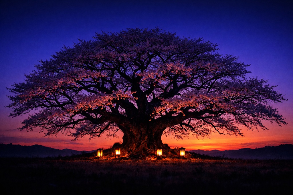 夜桜背景イラスト素材集 Vol.1|1536×1024|Web・TRPG・動画向け(5枚)