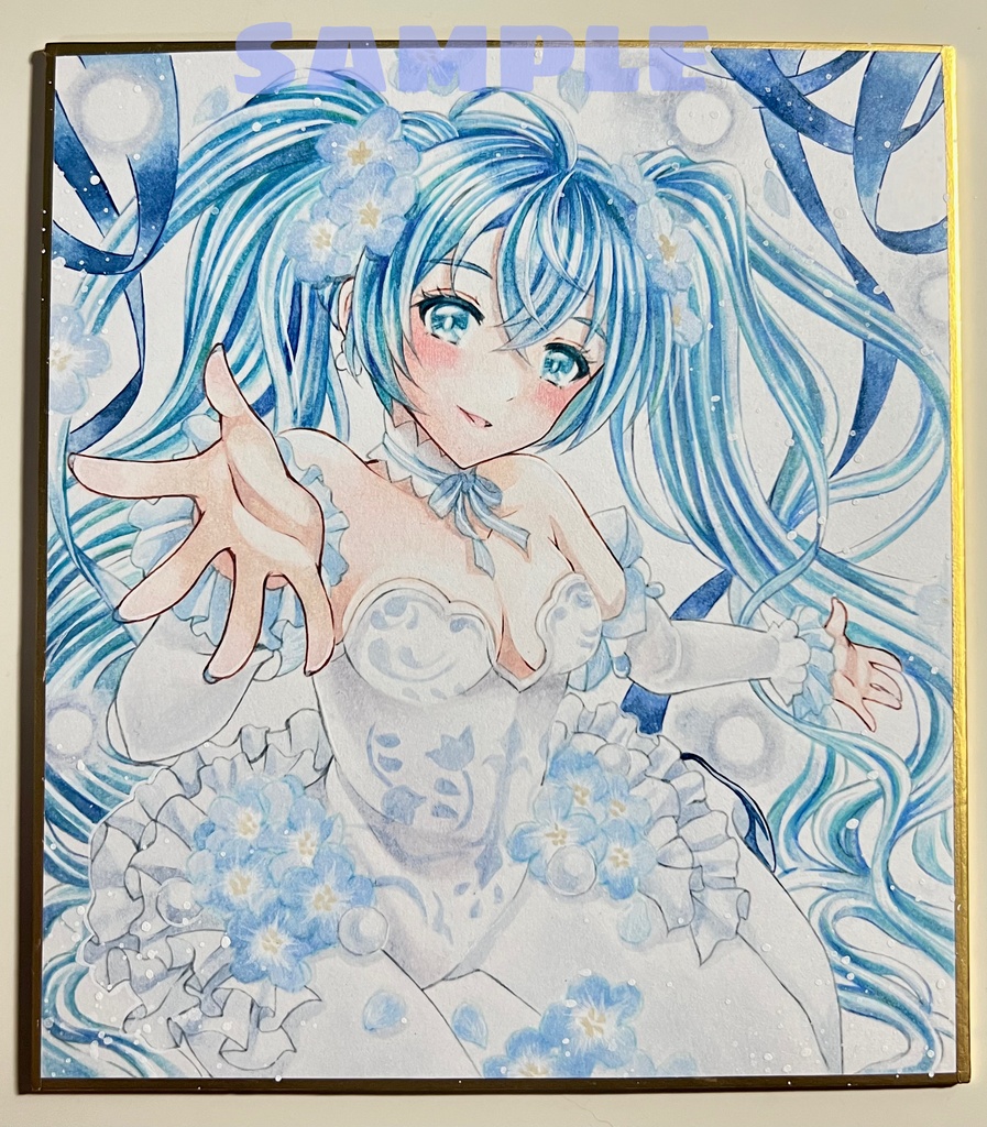 手描きイラスト 直筆原画 初音ミク Flower Fairy ネモフィラミク 小色紙