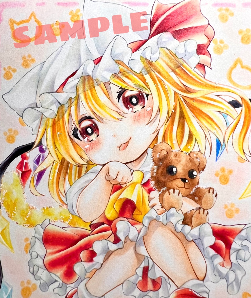 手描きイラスト 直筆原画 東方project フランドール・スカーレット 小色紙