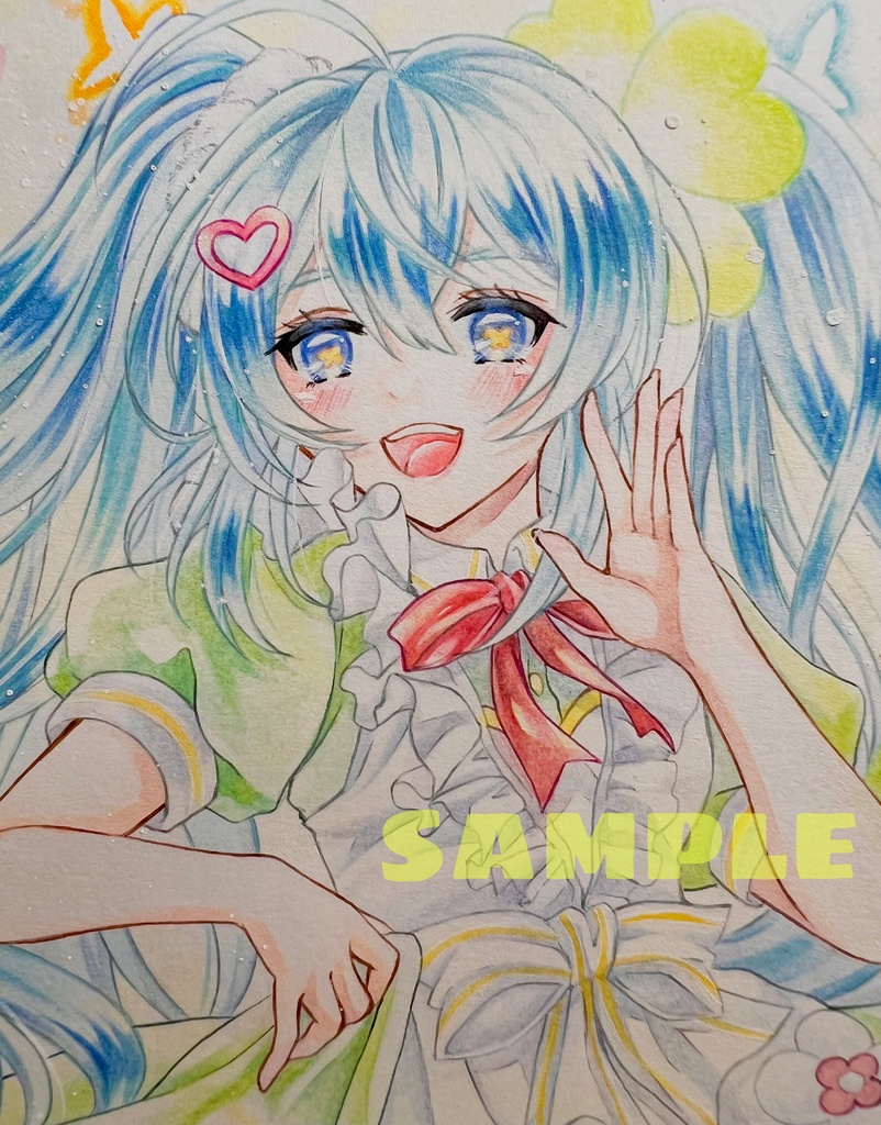 手描きイラスト 直筆原画 初音ミク Flower Fairy クローバー 小色紙