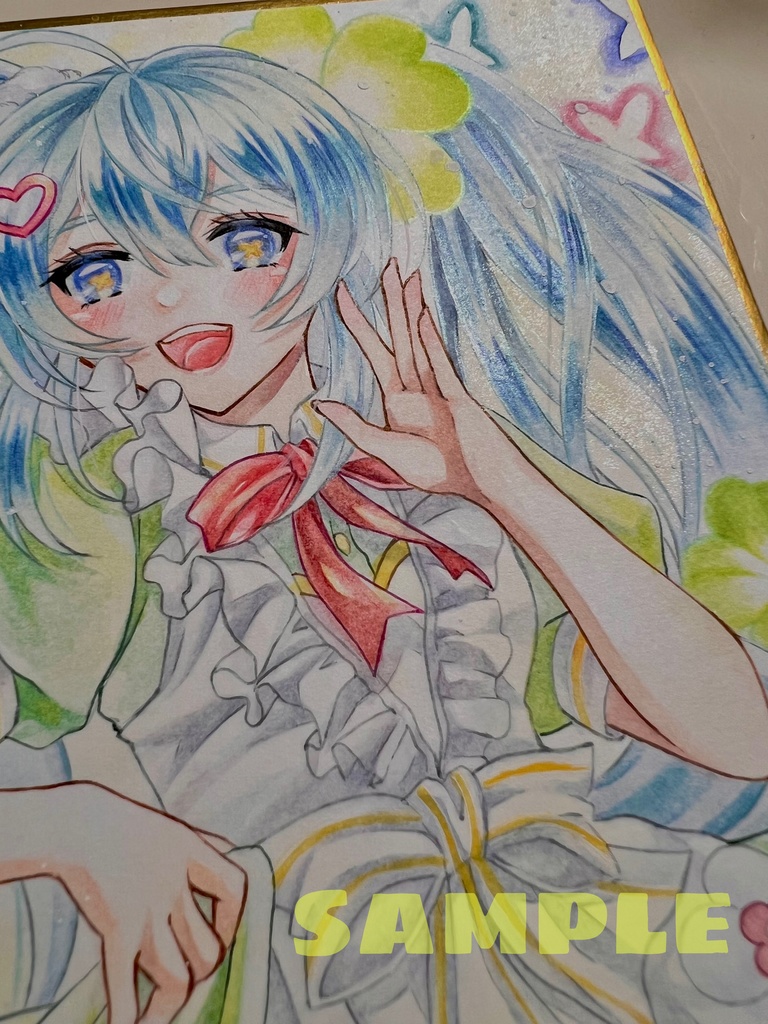 手描きイラスト 直筆原画 初音ミク Flower Fairy クローバー 小色紙