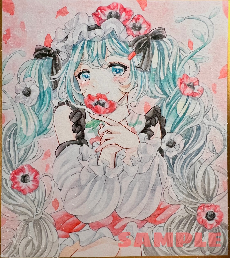 手描きイラスト 直筆原画 初音ミク Flower Fairy アネモネ 小色紙