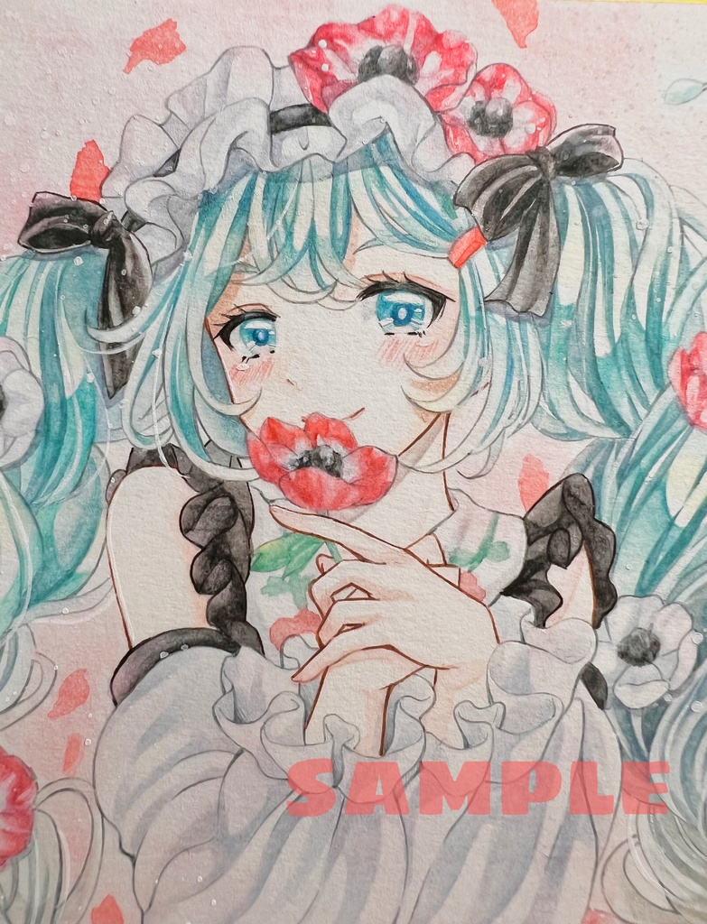 手描きイラスト 直筆原画 初音ミク Flower Fairy アネモネ 小色紙