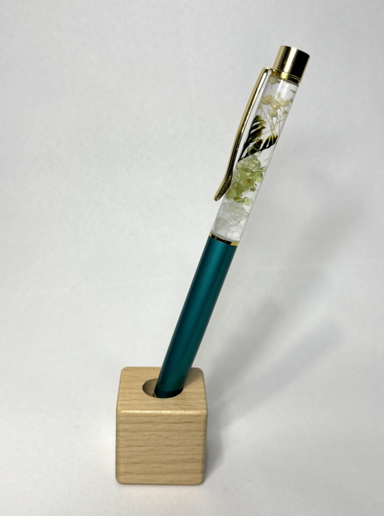 ハーバリウムボールペン 碧 【天然石・ドライフラワー】