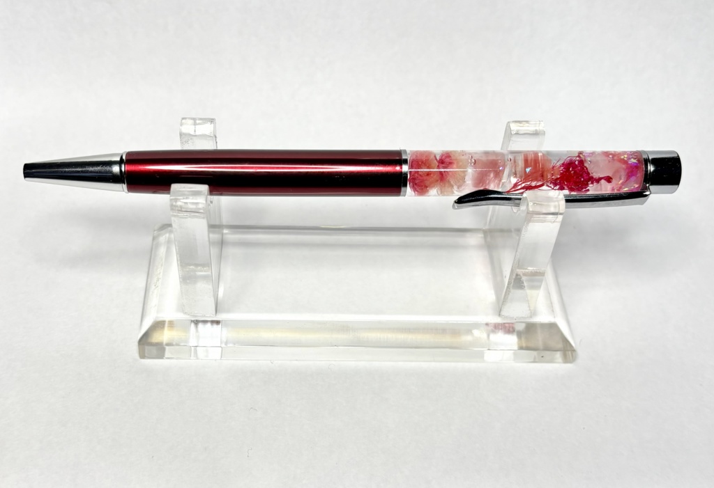 ハーバリウムボールペン 緋 【天然石・ドライフラワー】