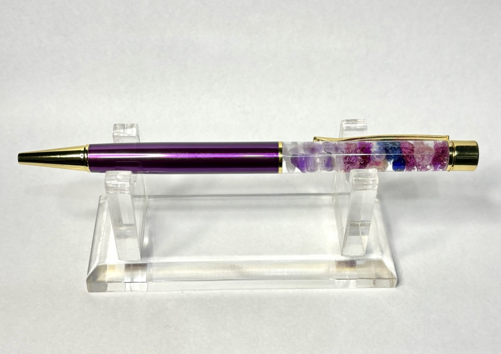 ハーバリウムボールペン 藤 【天然石・ドライフラワー】