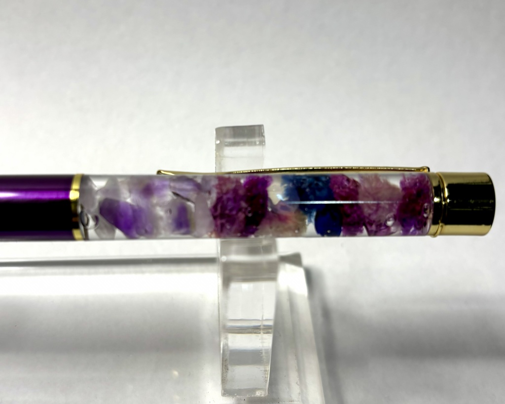 ハーバリウムボールペン 藤 【天然石・ドライフラワー】