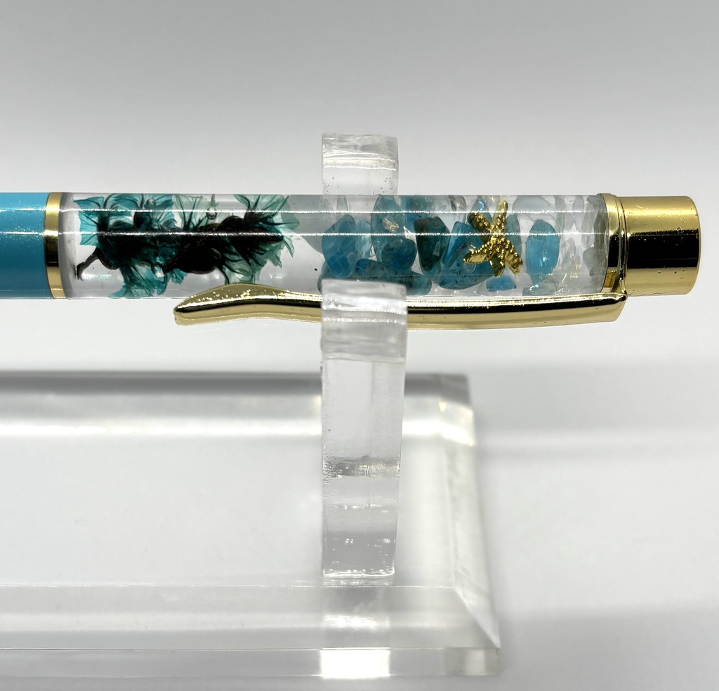 ハーバリウムボールペン 縹 【天然石・ドライフラワー】