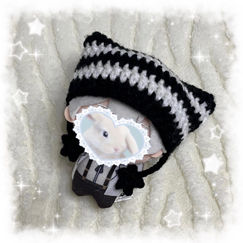 編み物 ちびぐるみ ぬい服 猫耳ニット帽 ブラック