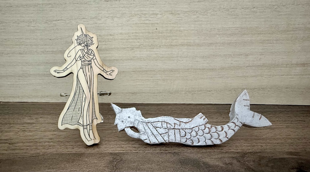 【エレノア】ウッドバッジ&粘土ブローチset