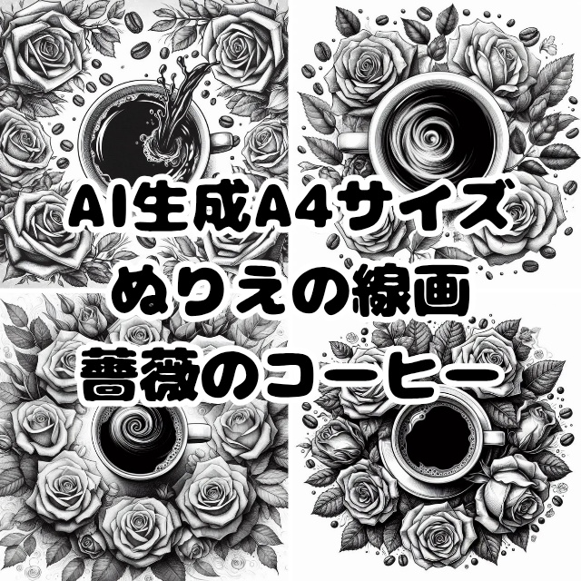 AI生成ぬりえの線画「薔薇とコーヒー」