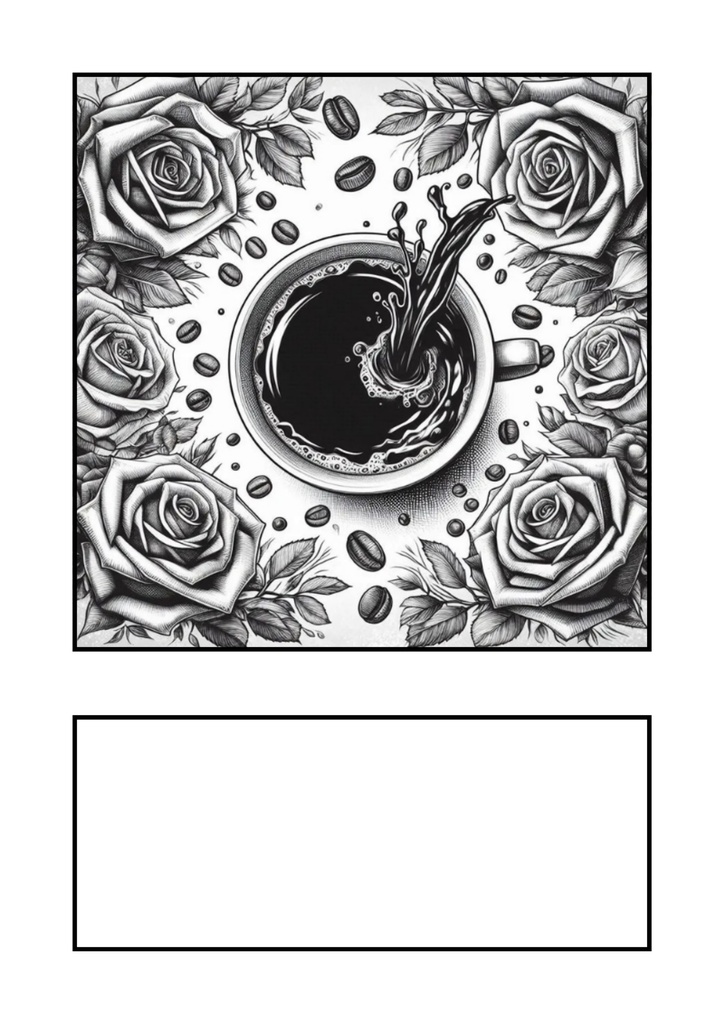 AI生成ぬりえの線画「薔薇とコーヒー」