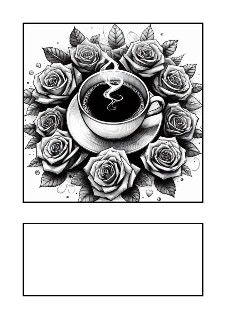AI生成ぬりえの線画「薔薇とコーヒー」