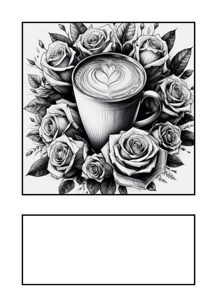 AI生成ぬりえ線画「薔薇とカフェラテ」