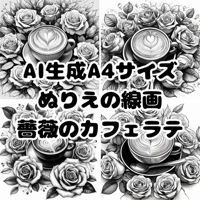AI生成ぬりえ画像「薔薇とコーヒー」